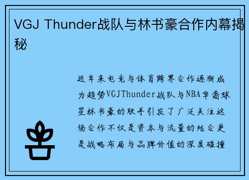 VGJ Thunder战队与林书豪合作内幕揭秘